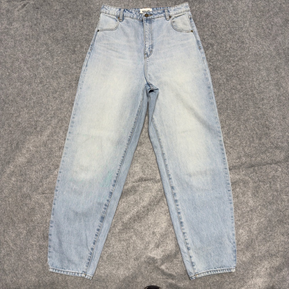 Rolla's Womens High Waisted Mom Jeans Light Wash Blue Tapered Leg Denim 30